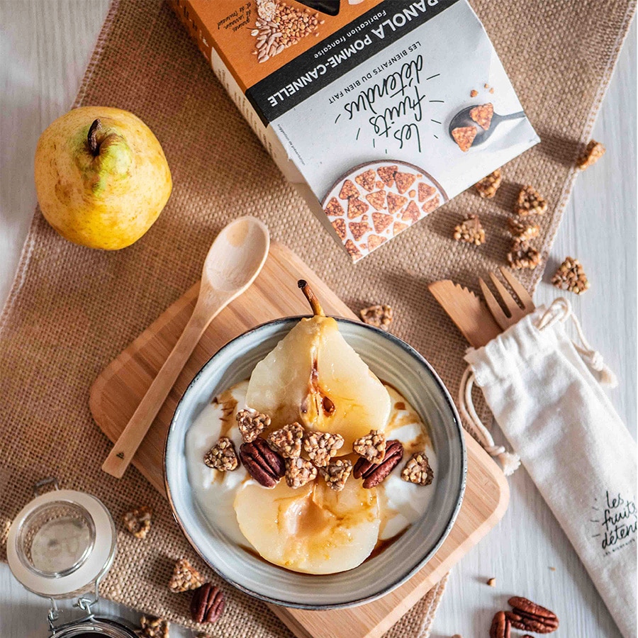 recette de poires pochées au cidre vegan - Les Fruits Détendus