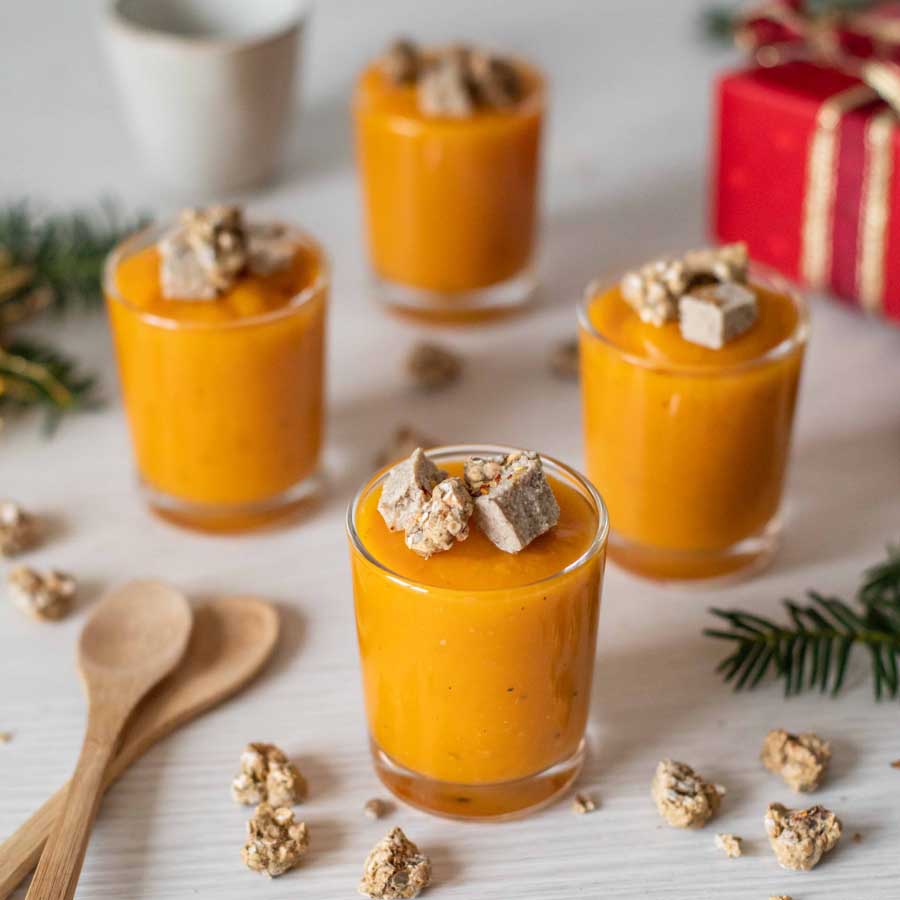 Potimarron et faux gras avec crackers Tomate Les Fruits Détendus